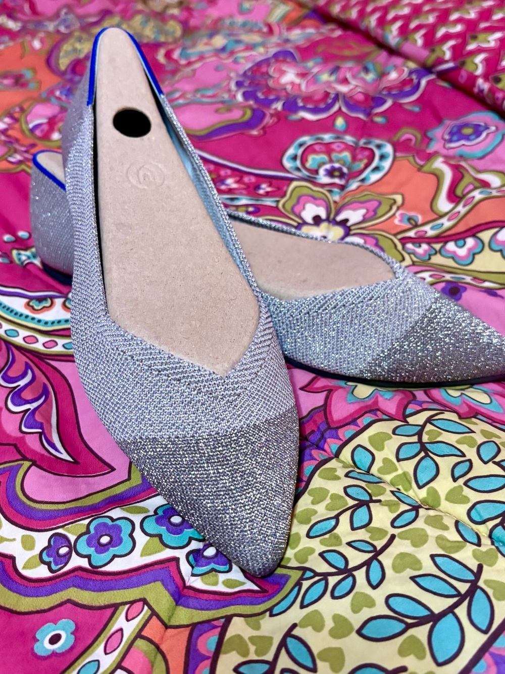 NEW Rothy’s The Point Silver Metallic Flats Sz . 10